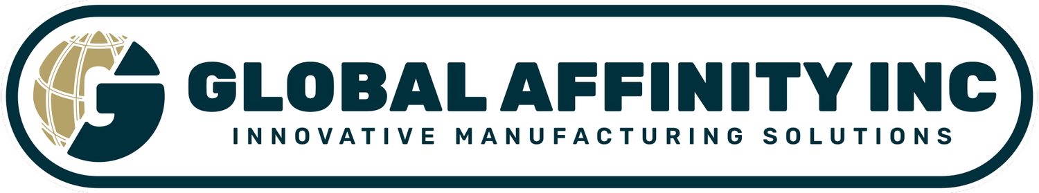 Logo for Global Affinity Inc. featuring a stylized globe and G on the left, with the company name in bold letters and the tagline Innovative Manufacturing Solutions underneath.
