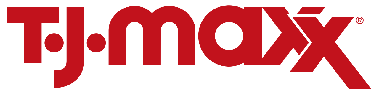The T.J.Maxx logo features the brand name in bold, red letters with a stylized X at the end, all on a light gray background.